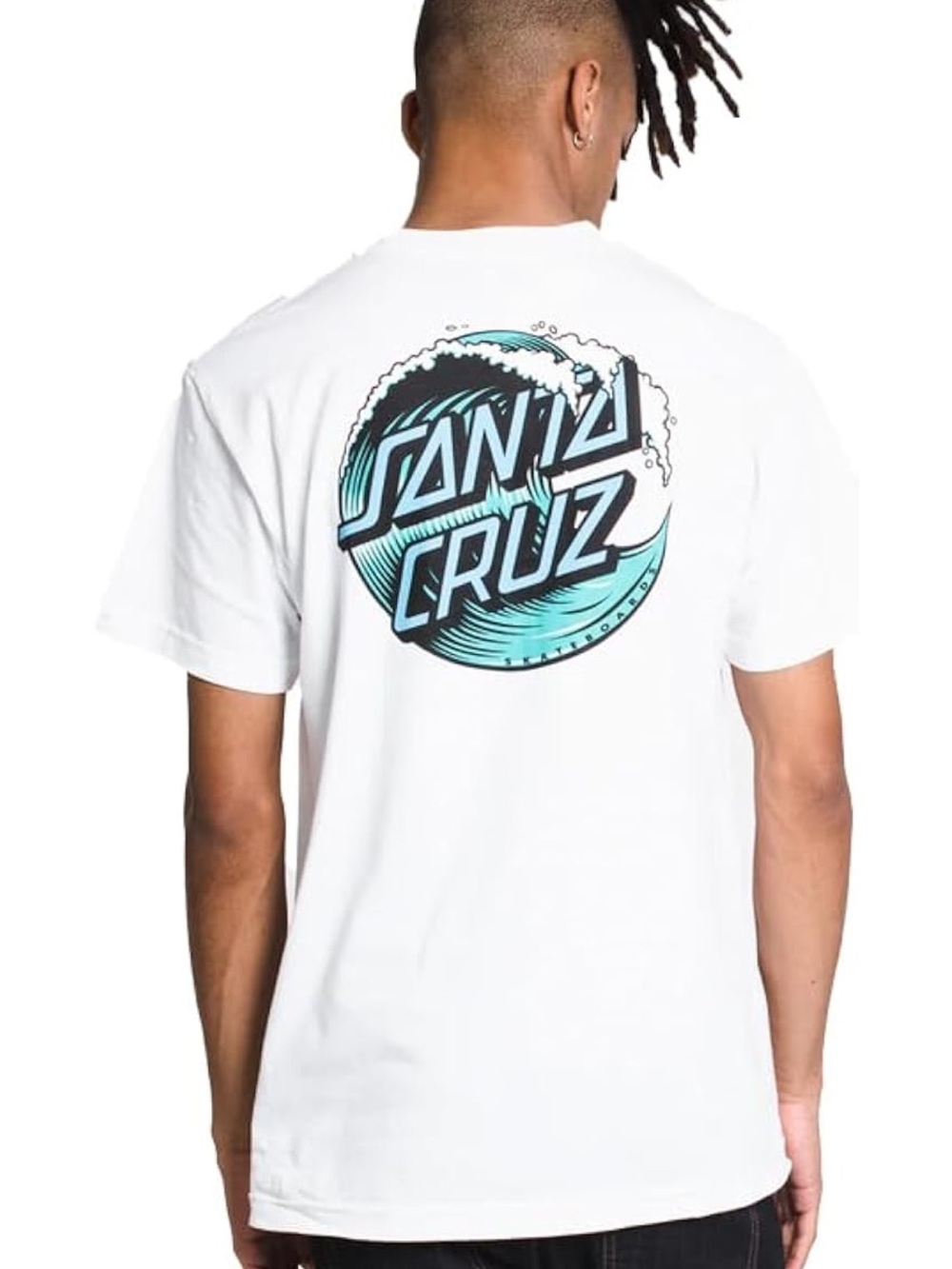 Santa Cruz Skateboards White Tee with Aqua Wave Logo - Small NEW